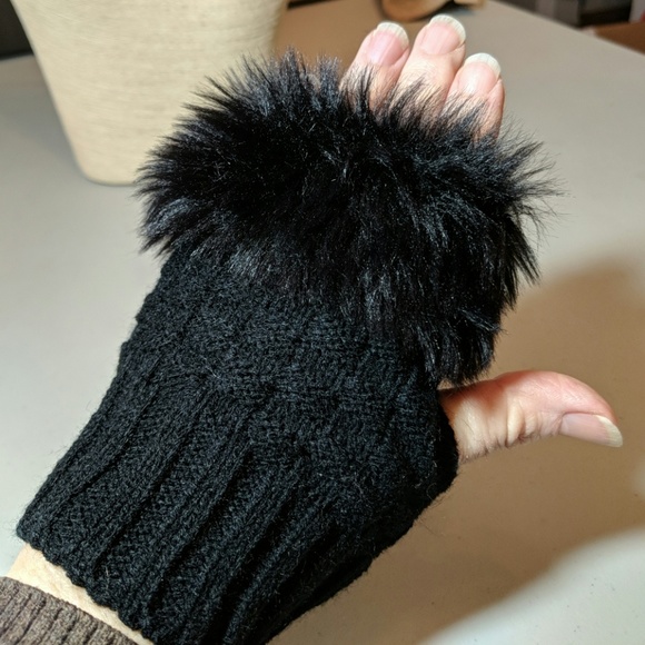 Accessories - NEW Black Faux Fur Knit Mitts Fingerless Gloves